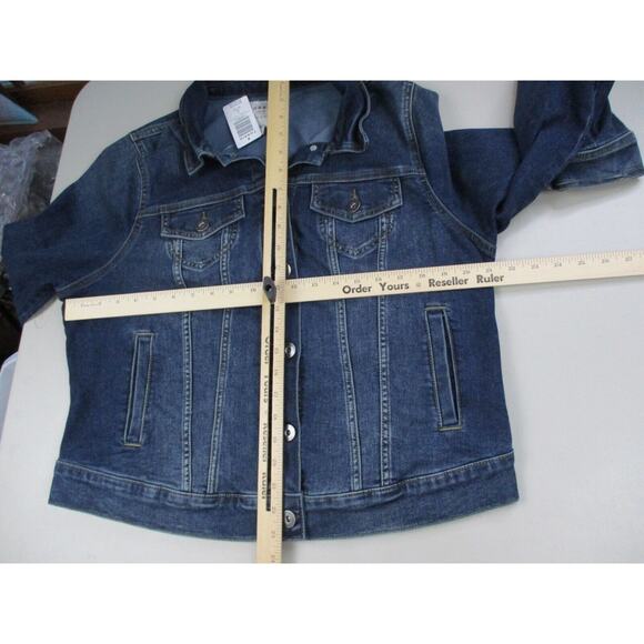 Torrid Denim Trucker Jacket 1 Blue Jean Dark Distress Wash Stretch 1X 14 16 NEW - Picture 8 of 15